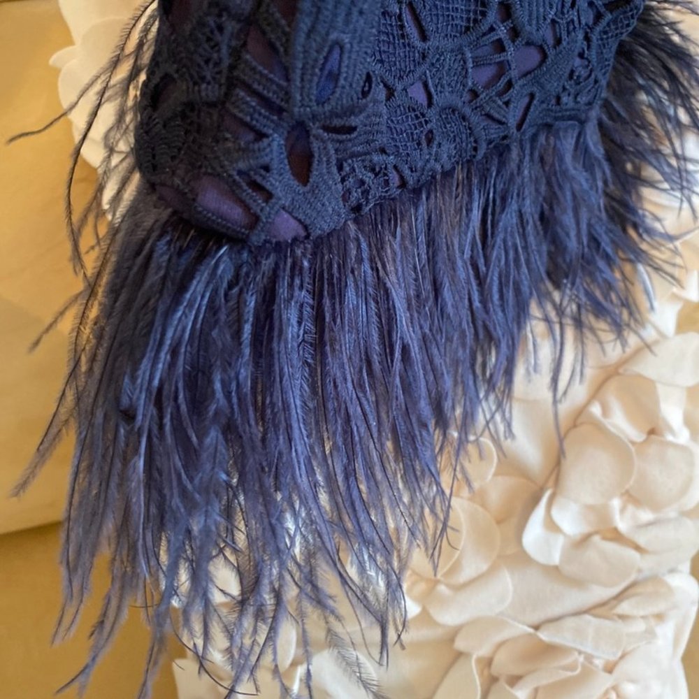 Greylin Navy Ostrich Feather Trim Top from Anthropologie - Picture 6 of 9